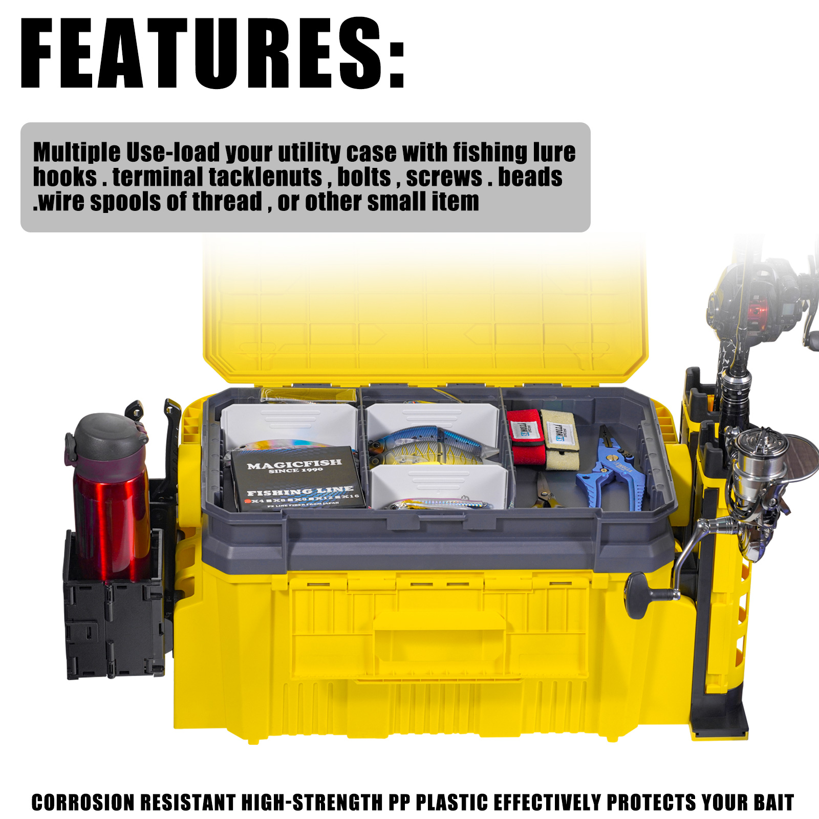 대형 낚시 상자 세트, 19.5L, 2 로드 폴, 컵  - Fishing Kayak Crate 리뷰 및 가격